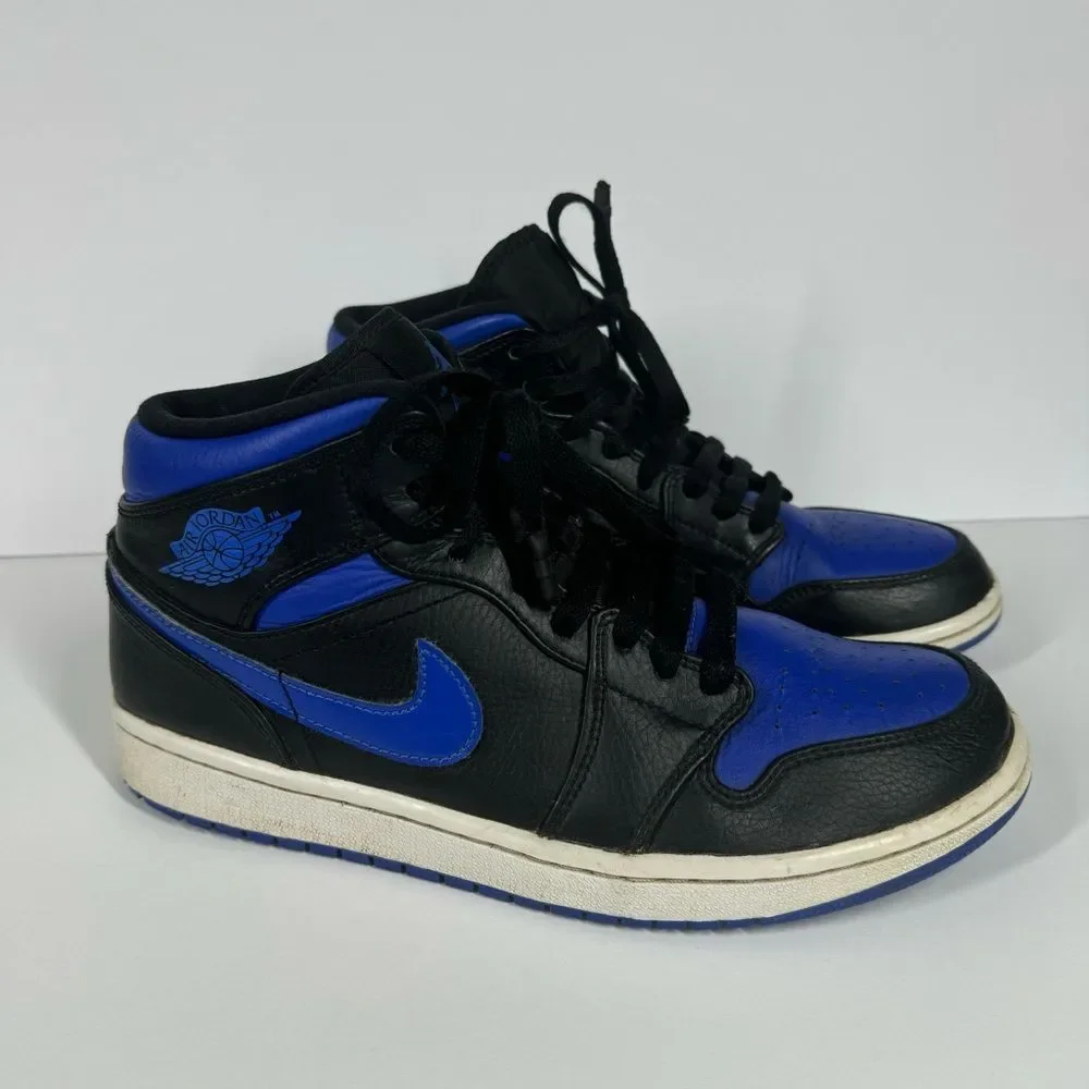 Nike Air Jordan 1 Mid Black Hyper Royal Blue Sneakers Size 8.5 554724-068